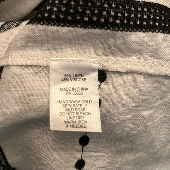 FOR CYNTHIA Embroidered Sz Medium Linen Blend 3/4 Sleeve Relaxed Fit Lagenlook - Picture 7 of 8